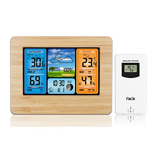 Konesky Drahtlose Wetterstation, Temperatur Thermometer Barometer Digital Indoor Outdoor Temperatur Luftfeuchtigkeit mit Outdoor Sensor Wecker mit Luftdruck (Elfenbein) von Konesky