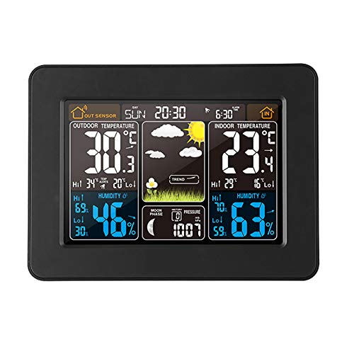 Wetterstation mit Außensensor, Digital Farbdisplay Funkwetterstation Innen Außen mit Wettervorhersage, DCF Funkuhr, Wetterstationen mit Temperatur und Luftfeuchtigkeitsalarm für Haus, Büro (Schwarz) Wetterstation mit Außensensor, Digital Farbdisplay Funkwetterstation Innen Außen mit Wettervorhersage, DCF Funkuhr, Wetterstationen mit Temperatur und Luftfeuchtigkeitsalarm für Haus, Büro (Schwarz) von Konesky