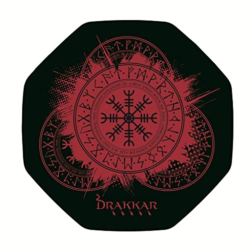 Konix Drakkar Bodenmatte Kattegat 98 x 98 cm für Gaming - Bürostühle - Wikinger - Muster - Schwarz und Rot von Konix