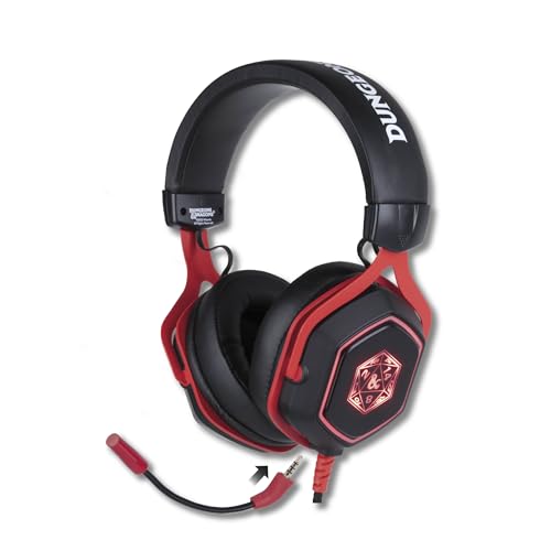 Konix Dungeons & Dragons Kabelgebundenes Gaming-Headset D20 für PC - 50-mm-Lautsprecher - Mikrofon - 2 m USB-Kabel - Hintergrundbeleuchtung - Schwarz und Rot von Konix