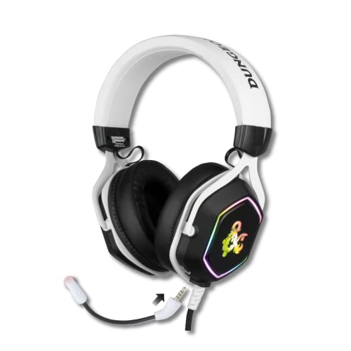 Konix Dungeons & Dragons Gaming-Kopfhörer Rainbow mit Kabel für PC - 50 mm Lautsprecher - Mikrofon - 2 m USB-Kabel - Hintergrundbeleuchtung - Weiß und Schwarz von Konix