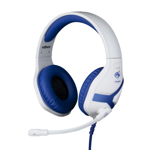 Konix FFF Nemesis Gaming-Kopfhörer mit Kabel für PS4, PS5, Switch und Xbox - 45°-Mikrofon - 1,5 m Kabel - 3,5 mm Klinkenstecker - Weiß und Blau von Konix