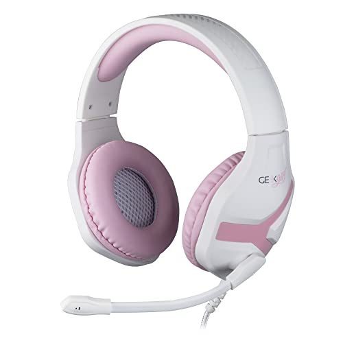 Konix Geek Girl Gaming-Headset Crystal für PS4, PS5, Switch, Xbox One und Series X|S - Mikrofon - 1,5-m-Kabel - 3,5-mm-Klinkenstecker - Weiß und Rosa von Konix