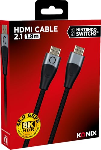 Konix HDMI-2.1-Kabel für Nintendo Switch 2-4K- und 8K-Kompatibilität - Geflochtenes Nylon - Länge 1,8 m - Schwarz Konix HDMI-2.1-Kabel für Nintendo Switch 2-4K- und 8K-Kompatibilität - Geflochtenes Nylon - Länge 1,8 m - Schwarz von Konix