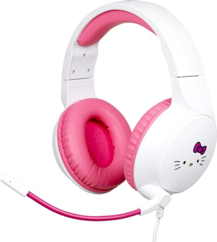 Konix Hello Kitty Kabelgebundenes Gaming-Headset für PC, PS5, Switch 2 und Xbox - Mikrofon - 1,5 m Kabel - 3,5 mm Klinkenstecker - Weiß und Pink von Konix