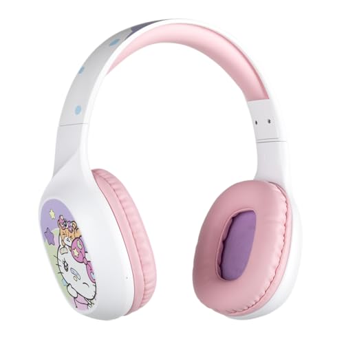 Konix Hello Kitty Kabelloser Bluetooth 5.3 On-Ear-Kopfhörer PC, Smartphones und Tablets - Mikrofon - 30 Stunden Akkulaufzeit - Weiß und Pink von Konix