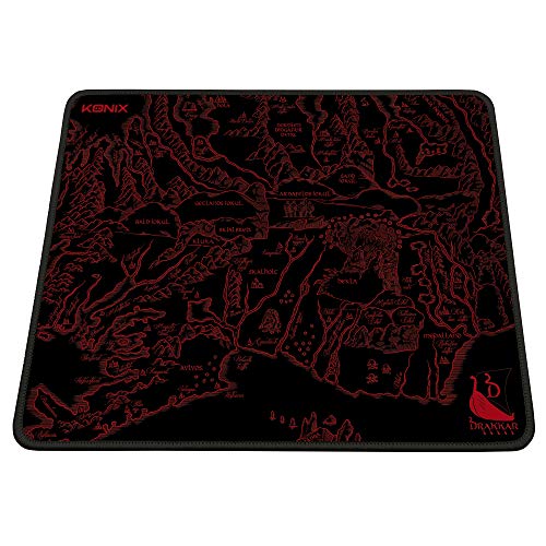 Konix Drakkar Gaming-Mauspad Medalland M 32 x 27 cm - rutschfeste Mikrofaseroberfläche - Gummi - Wikingerkartenmuster - Schwarz und Rot von Konix