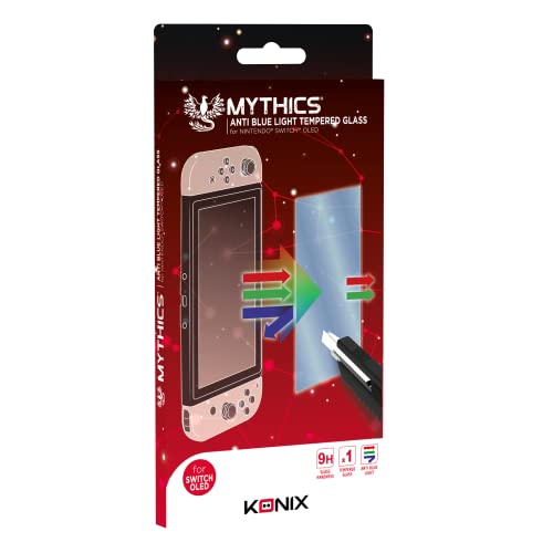 Konix Mythics Bildschirmschutz aus gehärtetem Glas gegen blaues Licht für die Nintendo Switch OLED Konsole - Härtegrad bis zu 9 Std. von Konix