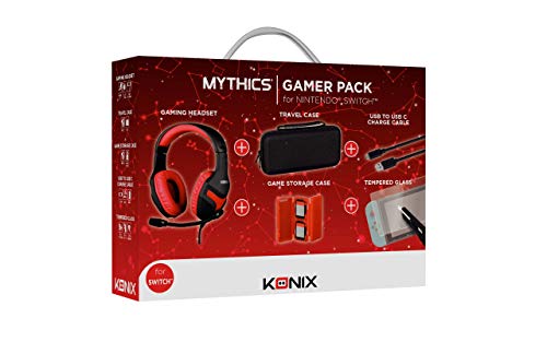 Konix Mythics Gamer Pack Zubehör für Nintendo Switch, Switch Lite und Switch OLED - Kopfhörer - Hülle - Spielebox - Kabel - Gehärtetes Glas von Konix