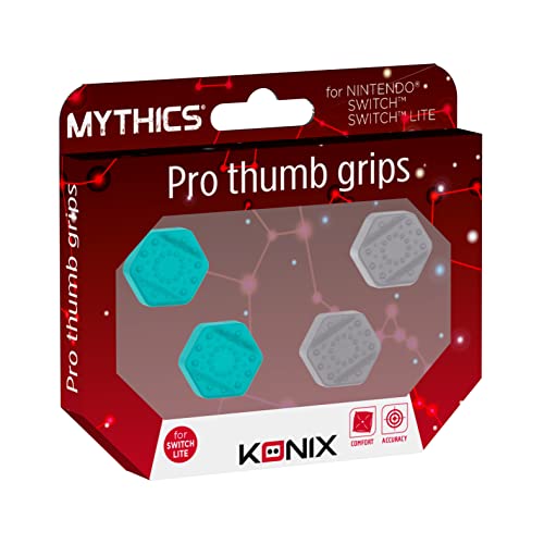 Konix Mythics Pack mit 4 rutschfesten Daumenstützen für Joysticks der Nintendo Switch Lite - Türkis und Grau von Konix