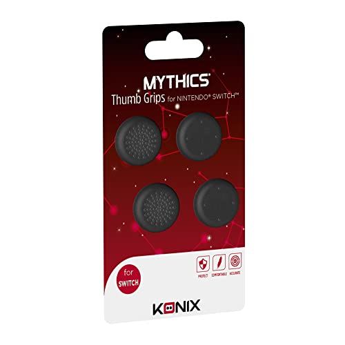Konix Mythics Set mit 4 rutschfesten Daumenauflagen für Joysticks von Joy-Con Controllern Nintendo Switch, Switch Lite und Switch OLED - Schwarz von Konix