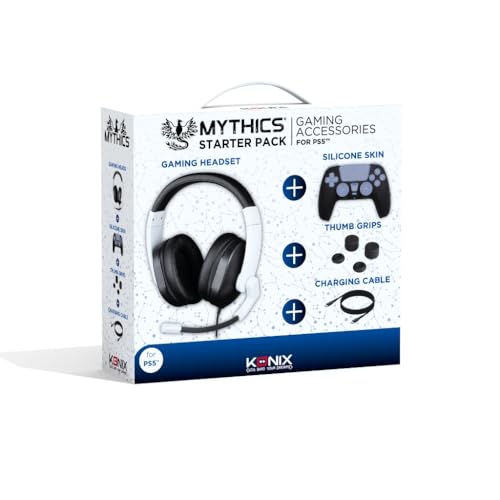Konix Mythics Starter Pack für Gaming-Zubehör für die PS5 - Kabelgebundenes Headset - Schutzhülle für den DualSense-Controller - Daumenstützen - Ladekabel von Konix