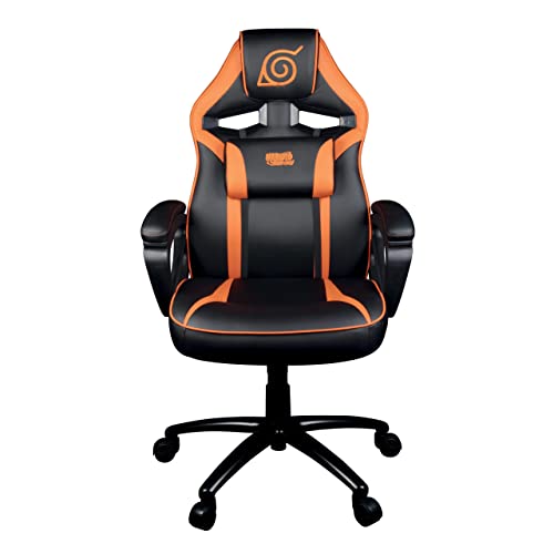 Konix Naruto Shippuden Gaming-Bürostuhl - 15° Sitzneigung - Polyurethanleder - Konoha-Muster - Schwarz und Orange von Konix