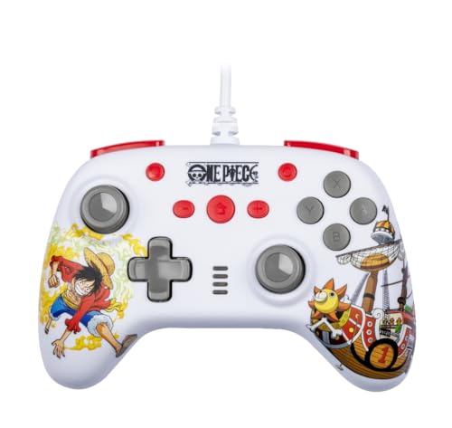 Konix One Piece Kabelgebundener Controller für Nintendo Switch, Switch OLED und PC - Vibrationsfunktion - 3 m Kabel - Luffy-Motiv - Weiß von Konix