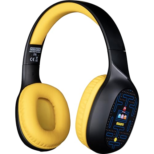Konix Pac-Man Bluetooth 5.3 Audio-Headset für Handys/Tablets - 30 Stunden Akkulaufzeit - 3,5-mm-Kabel - Schwarz/Gelb von Konix
