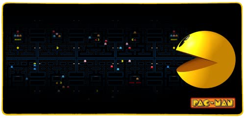 Konix Pac-Man Gaming-Mauspad XXL 90 x 46 cm - rutschfeste Gummibasis - Schwarz und Gelb von Konix