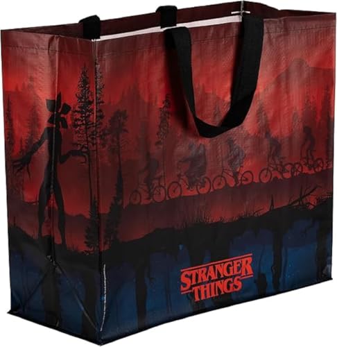 Konix Stranger Things Einkaufstasche - Größe M 40 x 45 x 20 cm - Recyceltes Material - Upside Down-Motiv - Schwarz, Rot und Blau Konix Stranger Things Einkaufstasche - Größe M 40 x 45 x 20 cm - Recyceltes Material - Upside Down-Motiv - Schwarz, Rot und Blau von Konix