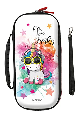 Konix Unik Schutz- und Transporthülle für die Konsolen Nintendo Switch, Switch Lite und Switch OLED - Aufbewahrung von 8 Spielen - Be Funky-Motiv, Einhorn von Konix