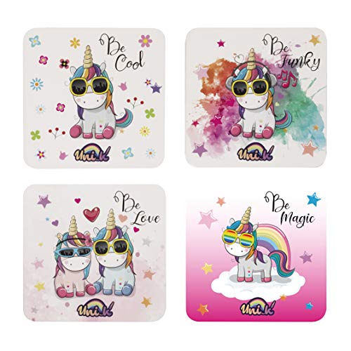 Konix Unik Set mit 4 Untersetzern 10,4 x 10,4 cm - rutschfeste Korkunterseite - Einhornmuster Konix Unik Set mit 4 Untersetzern 10,4 x 10,4 cm - rutschfeste Korkunterseite - Einhornmuster von Konix