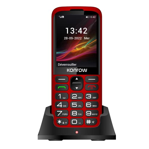 Konrow Senior 280 - Große Tasten - Sehr einfach zu bedienen - 2,8'' Display Optimale Lesbarkeit - Dual SIM - Ladestation - SOS-Taste - Kamera und Bluetooth - 32MB RAM - Rot Konrow Senior 280 - Große Tasten - Sehr einfach zu bedienen - 2,8'' Display Optimale Lesbarkeit - Dual SIM - Ladestation - SOS-Taste - Kamera und Bluetooth - 32MB RAM - Rot von Konrow