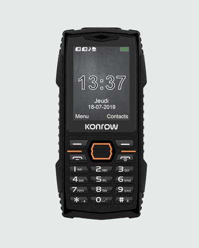 Konrow Stone Plus- Unzerbrechliches stoßfestes IP68 zertifiziertes Mobiltelefon- 2,4'' Display - Dual Sim - 2G Netz - 32MB + 32MB RAM- Lange Akkulaufzeit - Kamera, Bluetooth, Radio und Lampe - Schwarz von Konrow