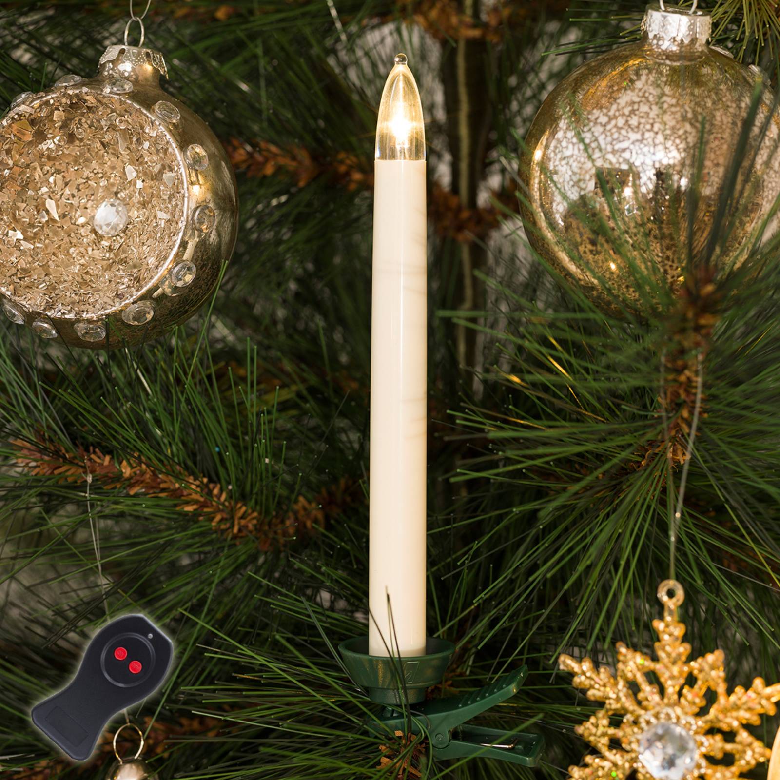 Christbaumkerzen LED kabellos, 16 cm, weiß 10-flg von Konstsmide Christmas