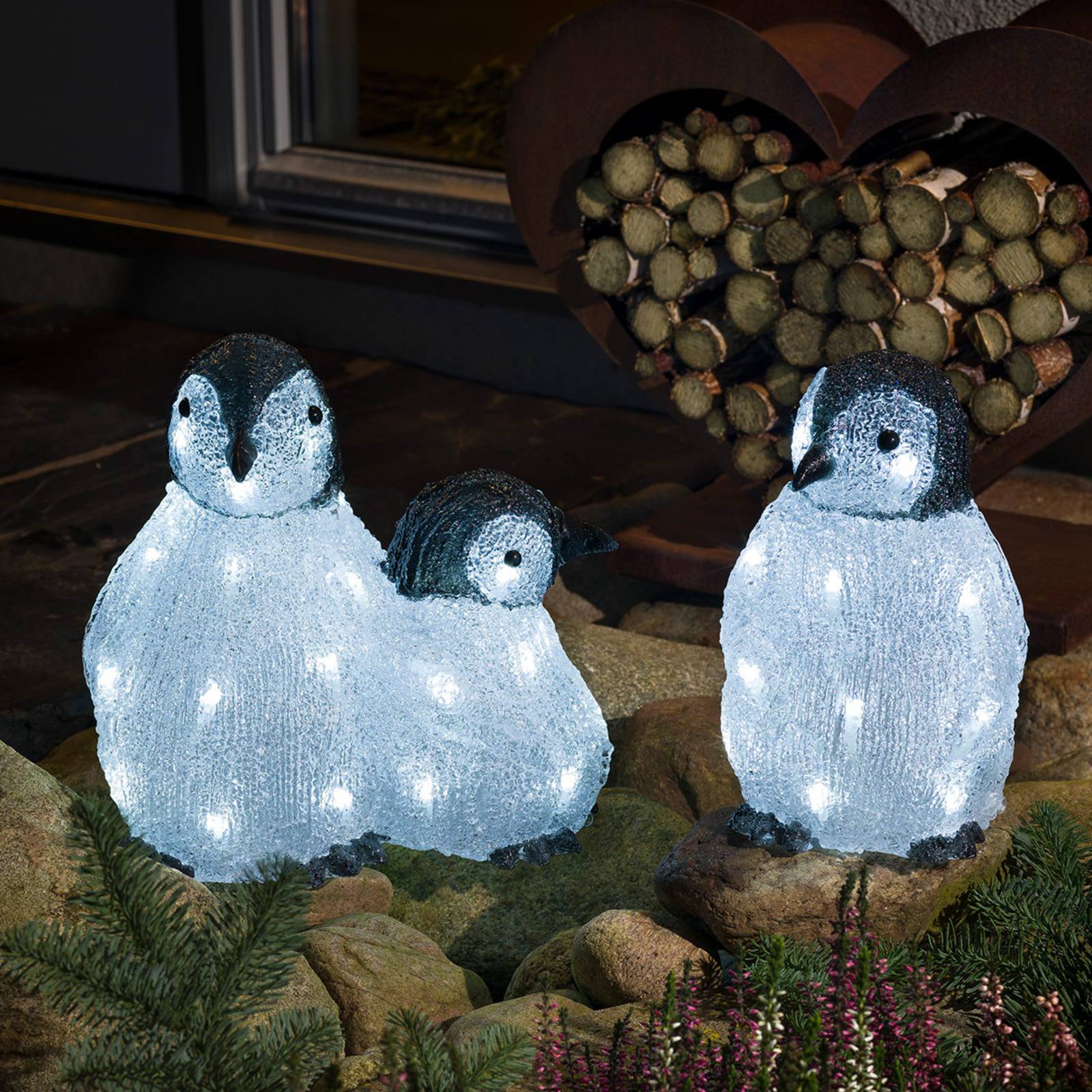 LED-Acryl-Leuchtfiguren Pinguinfamilie 3er von Konstsmide Christmas