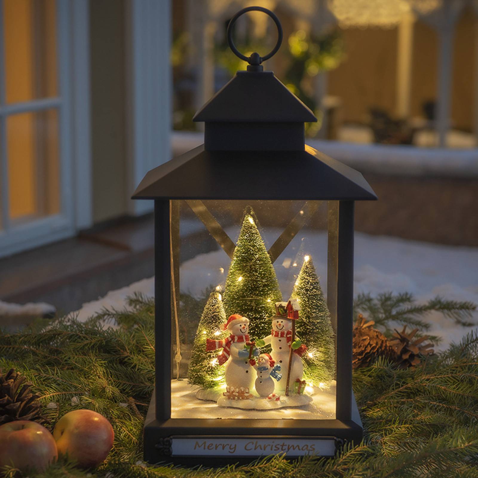 LED-Dekolaterne Schneemänner schwarz IP44 42cm von Konstsmide Christmas