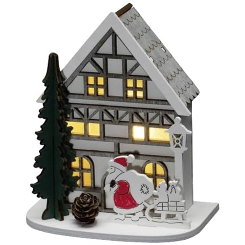 Konstsmide 3277-210 Holz-Figur Haus mit Weihnachtsmann Warmweiß LED Warmweiß Timer, mit Schalter von Konstsmide