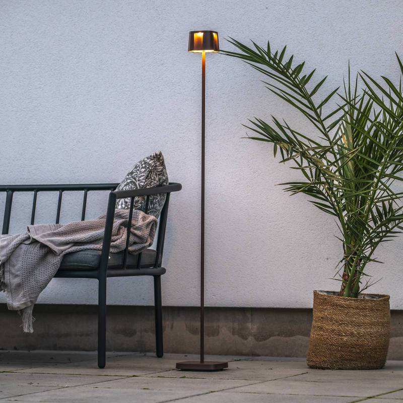 LED-Akku-Stehlampe Nice, rostfarben, Alu, IP54, Dimmer, CCT von Konstsmide