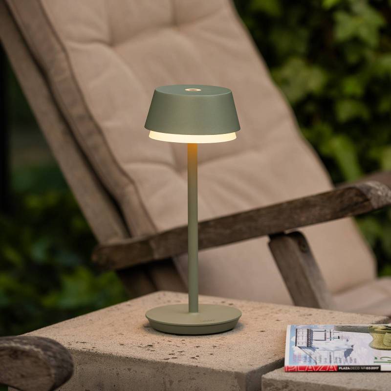 LED-Akku-Tischlampe Lyon, grün/grau, IP54, Dimmer, CCT, RGB von Konstsmide