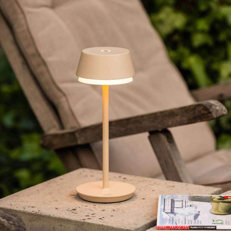 LED-Akku-Tischlampe Lyon, sandfarben, IP54, Dimmer, CCT, RGB von Konstsmide