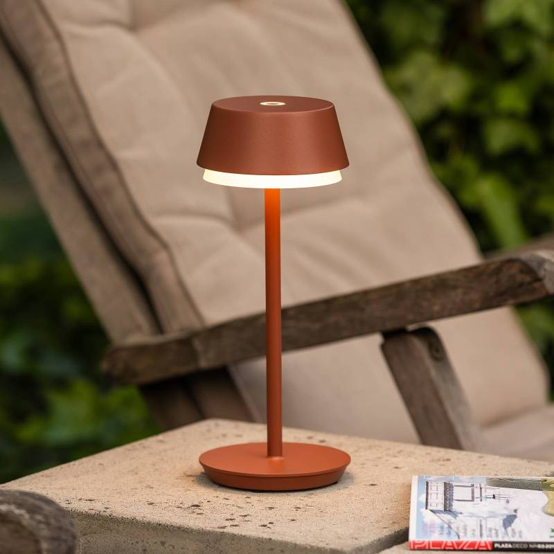LED-Akku-Tischlampe Lyon, terracotta, IP54, Dimmer, CCT, RGB von Konstsmide