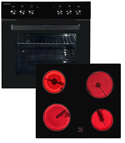 Kontinent Einbau-Herd-Set Schwarz Grill, Glaskeramikkochfeld rahmenlos 62 Liter Garraum Kontinent Einbau-Herd-Set Schwarz Grill, Glaskeramikkochfeld rahmenlos 62 Liter Garraum von Kontinent
