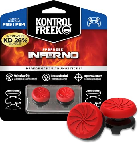 KontrolFreek FPS Freek Inferno für Playstation 4 (PS4) und PlayStation 5 (PS5) | Performance Thumbsticks | 2 x Hoch Konkav | Rot von KontrolFreek