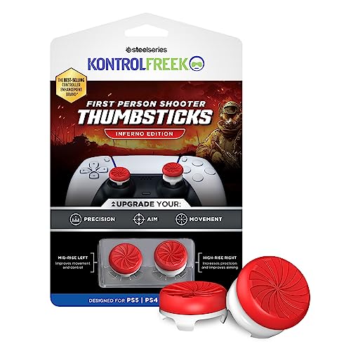 KontrolFreek FPS Freek Inferno für Playstation 4 (PS4) und Playstation 5 (PS5) Controller - Performance Thumbsticks - 1 High-Rise, 1 Mid-Rise - Rot/Weiß von KontrolFreek
