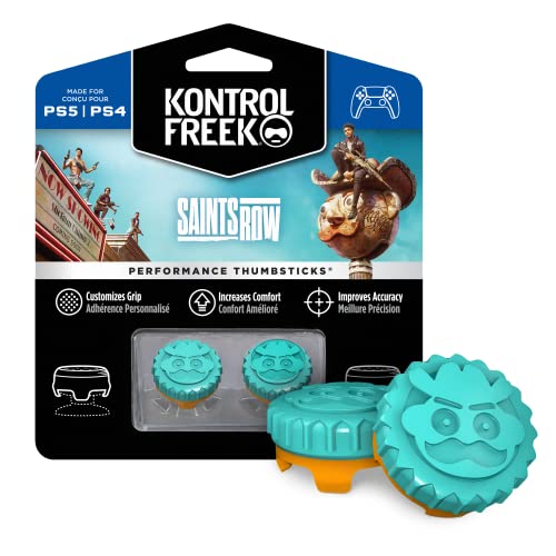 KontrolFreek Saints Row Performance Thumbsticks für Playstation 5 (PS5) und Playstation 4 (PS4) | 2 Mittelhohes, Hybrid, Kunststoff, Türkis von KontrolFreek
