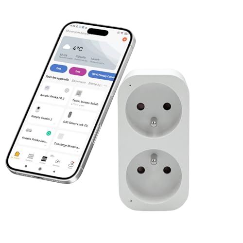 Konyks Priska Duo FR Dual-Steckdose, WLAN + BT, Remote ON/OFF-Steuerung, Verfolgung des Verbrauchs von 2 Geräten gleichzeitig, Smartlife und Tuya, Amazon Alexa und Google Home kompatibel von Konyks