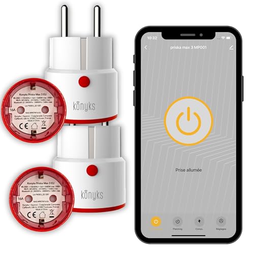 Konyks Priska Max 3 EU-Steckdosen, WiFi + BT, erweiterte Funktionen V3, 16 A, Verbrauchszähler, kompatibel mit Alexa und Google Home, Tuya, Weiß/Rot, 2 Stück Konyks Priska Max 3 EU-Steckdosen, WiFi + BT, erweiterte Funktionen V3, 16 A, Verbrauchszähler, kompatibel mit Alexa und Google Home, Tuya, Weiß/Rot, 2 Stück von Konyks