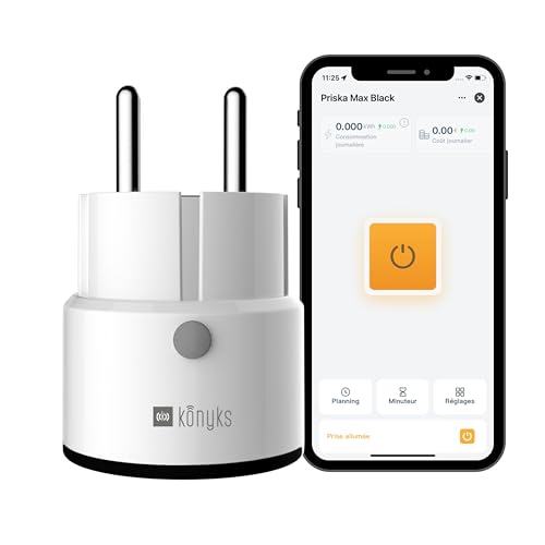 Konyks Priska Mini-Steckdose, schwarz, WLAN+BT 16 A FR, erweiterte Verbrauchsüberwachung, Zeitpläne & Szenarien, Sprachsteuerung Alexa, Google, kompatibel mit Tuya und Smartlife, von Konyks