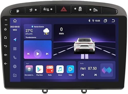Android 12 Autoradio 9 Zoll Touchscreen 8-Kern 4GB+32GB Für Peugeot 308 308SW 1 2007-2015/Peugeot 408 1 2012-2020/Peugeot CRZ WiFi CarPlay/Android Auto Bluetooth 4G LTE RDS SWC Bluetooth 5.0 (Grau) von KooDux