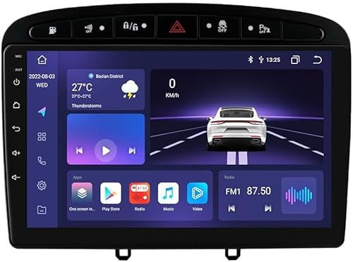 Android 12 Autoradio 9 Zoll Touchscreen 8-Kern 4GB+32GB Für Peugeot 308 308SW 1 2007-2015/Peugeot 408 1 2012-2020/Peugeot CRZ WiFi CarPlay/Android Auto Bluetooth 4G LTE RDS SWC Bluetooth 5.0 (Schwarz) von KooDux