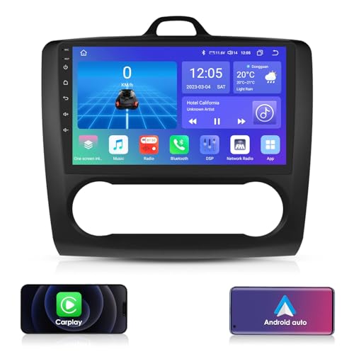 KooDux 9 Zoll Auto-Stereo-GPS-Navigator Passend für Ford Focus Exi at 2004-2011, 4+32 GB Android 12 Octa Core Autoradio Unterstützt Carplay Android Auto 4G LTE Bluetooth Wetteranzeigeat WiFi von KooDux