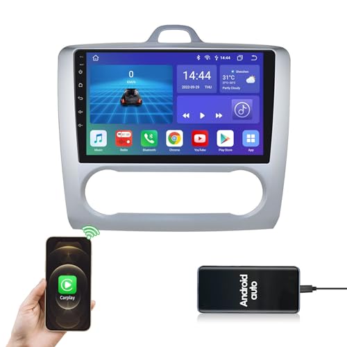 KooDux Autoradio Carplay GPS-Navigation kompatibel mit Ford Focus Exi at 2004-2011, Android 12 9 Zoll QLED Touchscreen mit 4+32GB Wetter 4G LTE WiFi Bluetooth DSP von KooDux