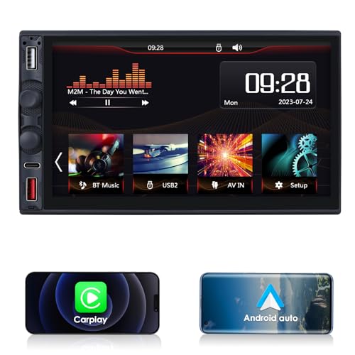 KooDux Autoradio Stereo 7 Zoll Doppel Din Linkes Ruder Wireless Apple CarPlay für Android Auto, Mirrorlink/Mobile Charging, Bluetooth, USB Telefone, Musikwiedergabe, Radio, Auto Navigation von KooDux