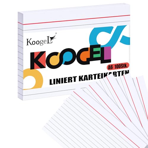 Koogel 100 Stücke A6 Liniert Karteikarten, Weiß Vokabelkarten Lernkarten Revisionskarten für Unterwegs Vokabel Lernen Koogel 100 Stücke A6 Liniert Karteikarten, Weiß Vokabelkarten Lernkarten Revisionskarten für Unterwegs Vokabel Lernen von Koogel