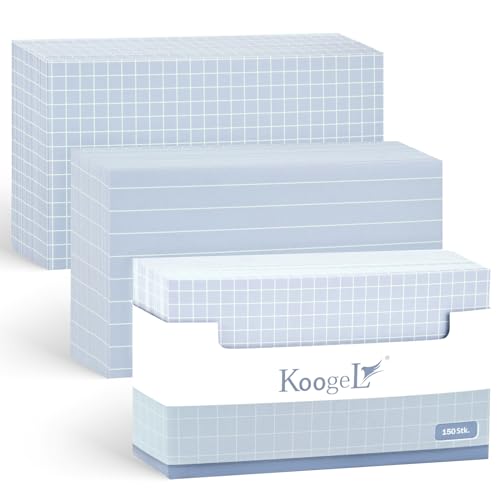 Koogel 150 Blatt Karteikarten Liniert und Kariert Einseitig, 12,7 x 7,6cm Vokabelkarten für Kugelschreiber für Vokabel Lernen Büro Schule von Koogel
