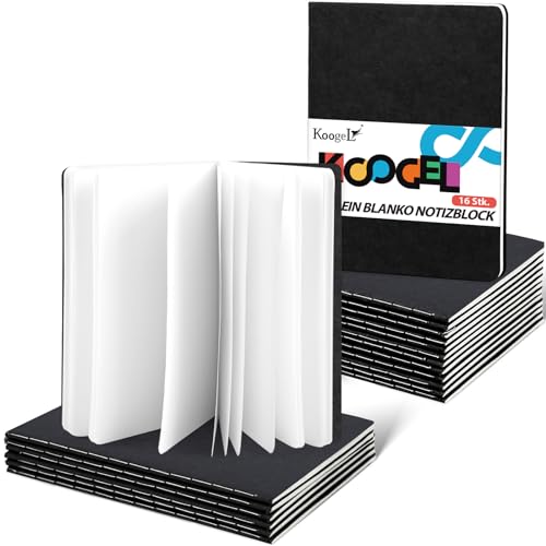 Koogel 16 Stück Klein Blanko Notizbücher, Notizbuch Journal Tagebuch Notizblöcke Schulhefte 13 x 9cm Notizbücher mit Kraftpapier-Einband Schwarze von Koogel