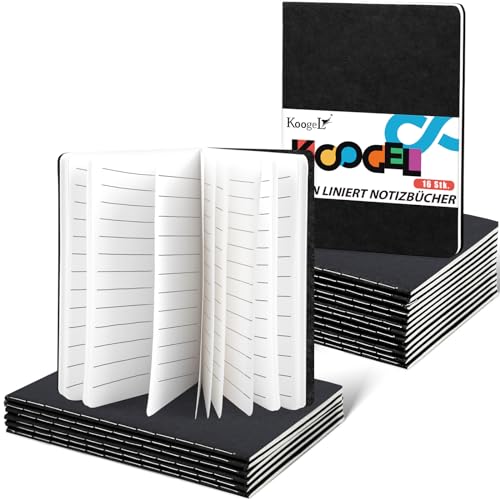 Koogel 16 Stück Klein Liniert Notizbücher, Notizbuch Journal Tagebuch Notizblöcke Schulhefte 13 x 9cm Notizbücher mit Kraftpapier-Einband Schwarze von Koogel