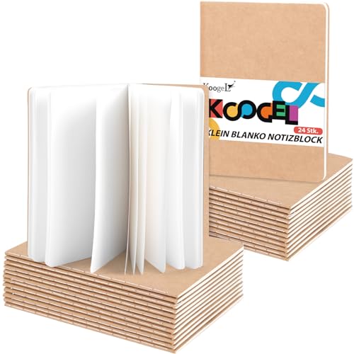 Koogel 24 Stück Klein Blanko Notizbücher, Notizbuch Journal Tagebuch Notizblöcke Schulhefte 13 x 9cm Notizbücher mit Kraftpapier-Einband Braun von Koogel